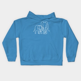 White Line Minimal Design Little Elephant and Big Elephant Kids Hoodie